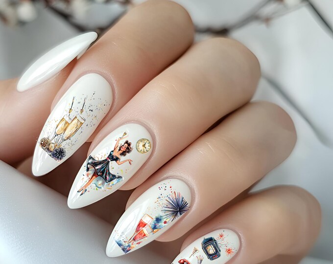 New Year's Waterslide Nail Decals - Nail Art - Nail Design - New Year's Eve - Retro 2026