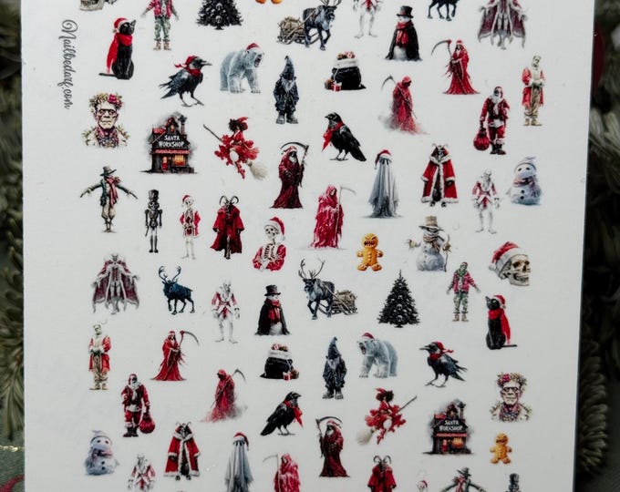 Nail art water decals, Krampus, Gothic Christmas, Winter, Holidays, water nail decal, nail waterslide decal