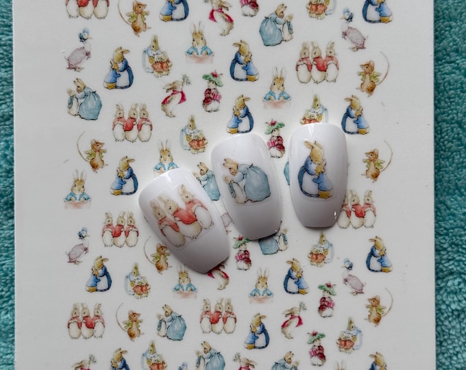 Waterslide nail stickers - Nail art Rabbit - rabbits, rabbit family, Mrs. Goose