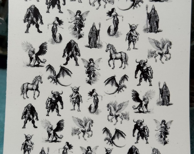 Mythical Creature Water Nail Stickers, Water Slide Stickers for Nails, Nail Art Stickers Pegasus, Unicorn, Goblin
