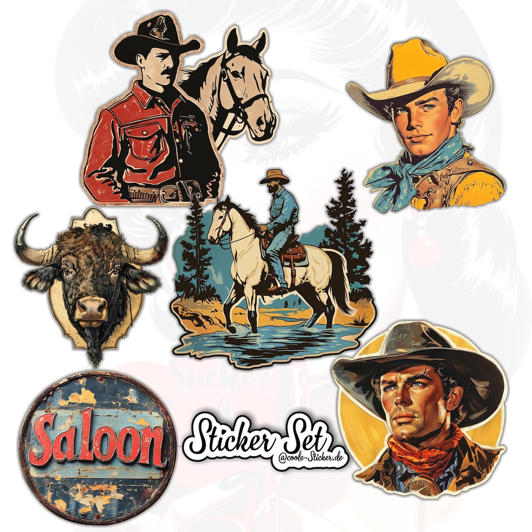 Vintage Cowboy Sticker Pack - Waterproof Stickers - Laptop Stickers ...