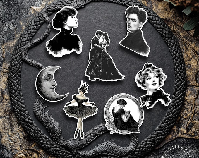 Black and White Vintage Sticker Set, Monochrome Stickers