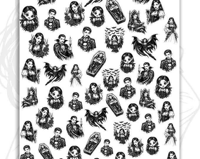 Vampire Nail Art Water-Slide Decals, Black and White Nail Stickers