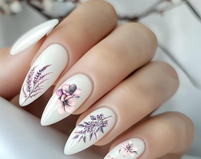 Flower Nail Stickers, Blossom Nail Art, Waterslide Decals, Floral Vines, Leaf Vines, Lilac