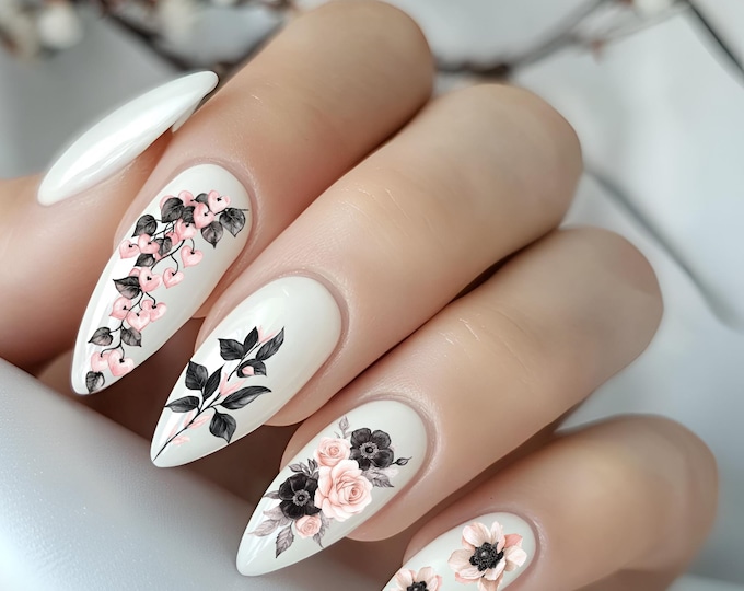 Flower Nail Stickers, Blossom Nail Art, Waterslide Decals, Floral Vines, Leaf Vines