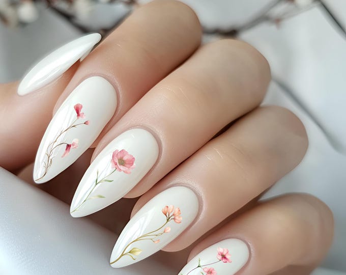 Wildflower nail art, nail waterslide designs featuring meadow flowers, woodland flowers, and wild perennials