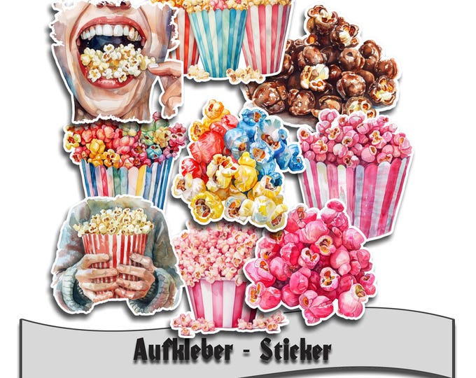 Sticker Set | Vinyl Stickers | Waterproof Stickers | Laptop Stickers, Popcorn, Bucket of Popcorn