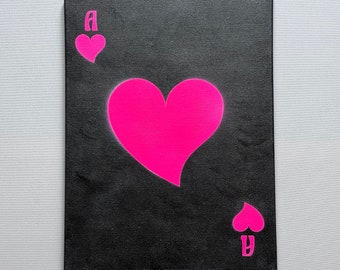 Lienzo artístico moderno para pared con diseño de corazón Ace, color negro, rosa neón