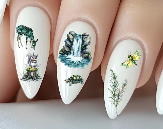 Fantasy Forest & Water Nail Stickers, Water Decals for Nails, Nature, Forest Landscape, Forest Animals, Midnight Forest