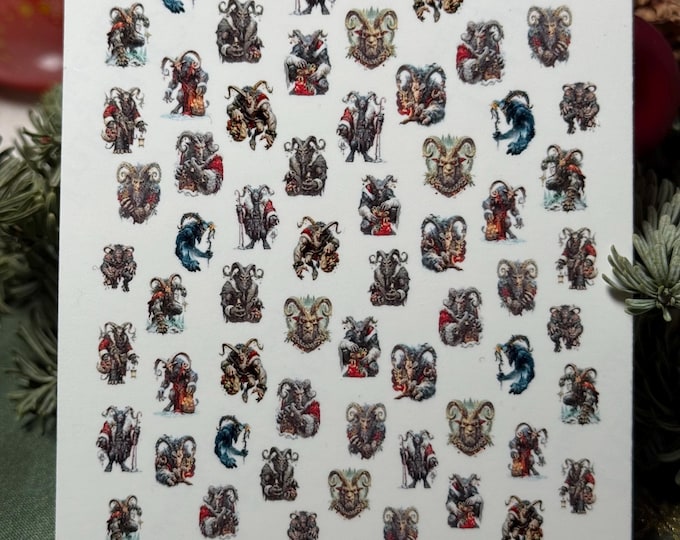 Krampus, Krampus nail stickers, Krampus nails, spooky nail art, waterslide decals, nail stickers, Christmas Krampus