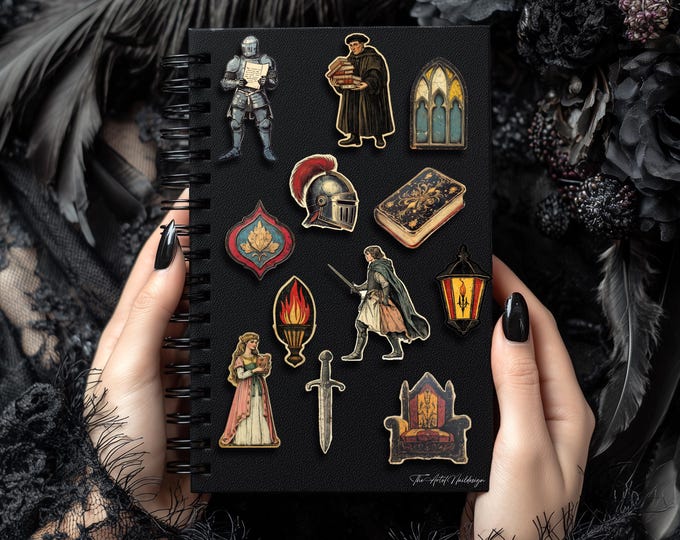 Medieval Fantasy Stickers – Fairytale Stickers – Knight in Armor, Throne, Knight's Helmet