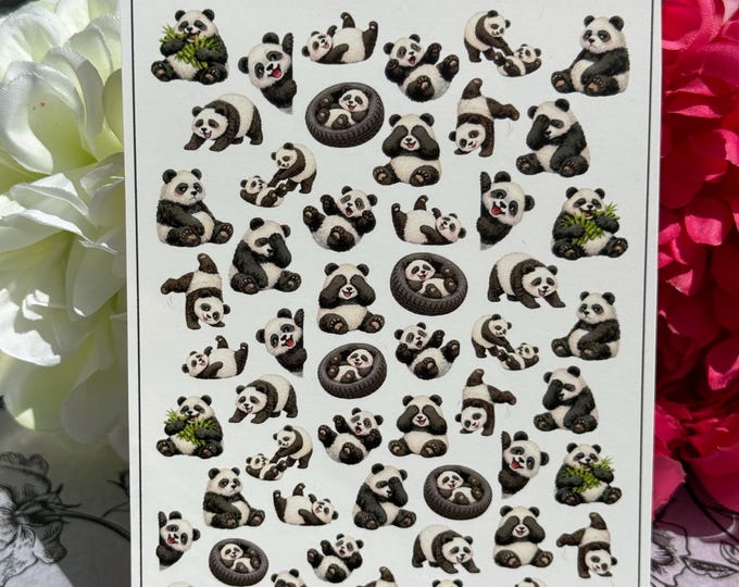 Cute Panda Water-Slide Nail Decals – Bamboo Bear & Paw Print Nail Art Stickers