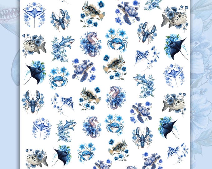 Botanical and Sea Life Nail Art Water-Slide Decals – Floral and Watercolor Designs