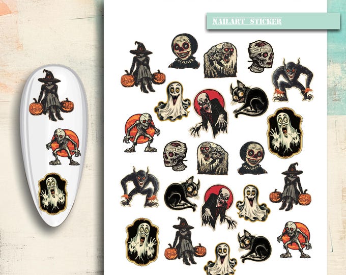 Nail Stickers / Halloween / Retro Halloween / Water Nail Decals / Spooky / Nail Art