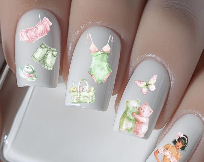 Summer Vacation Nail Stickers Beach Sun Decals Waterslide Nail Art Stickers