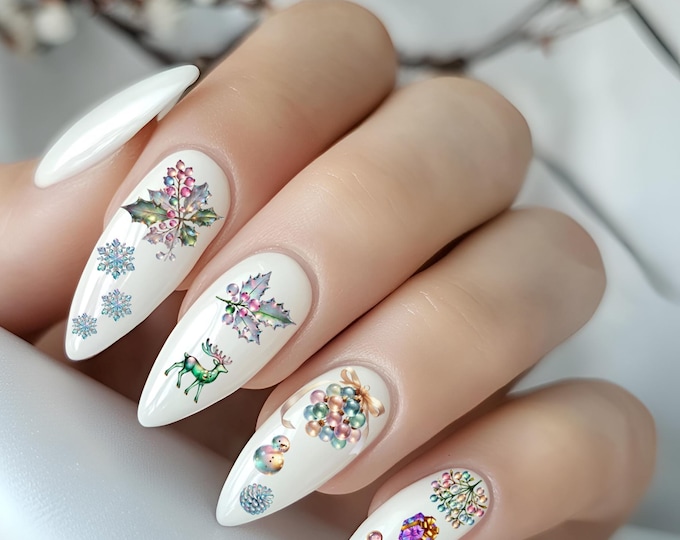 Nail water decal, Christmas holly, crystal Christmas, holidays, water nail decal, nail water slide decal