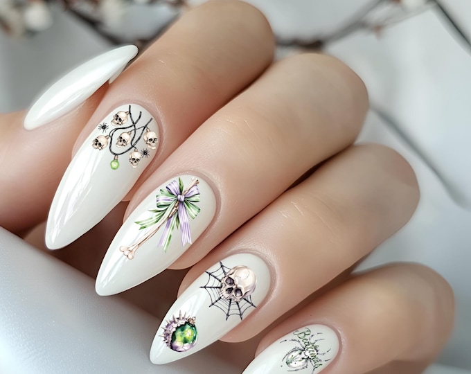 Spooky Christmas Nail Stickers - Water Slide Nail Art - Gothic Art Water Slide Stickers Green Black White