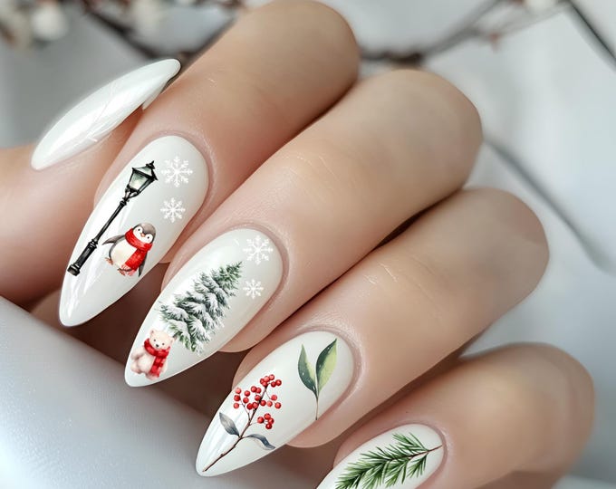 Christmas Waterslide Nail Decals, Christmas Nails, Merry Christmas Nail Art, Winter Festive Fingernails