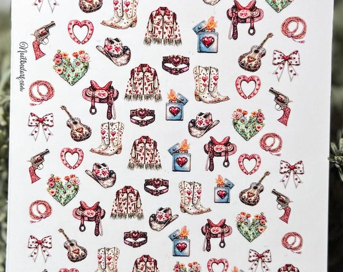 Western Love - Waterslide Nail Decals - Cowboy Love, Valentine's Day, Country Style