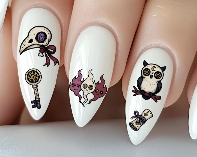 Cute Occult Water Nail Stickers – Water Decals for Nails: Skull, Gothic, Demon