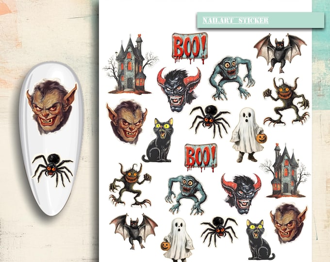 Nail Stickers / Halloween Nail Stickers / Retro Halloween Stickers / Water Nail Decals / Nail Art Halloween Nail Design