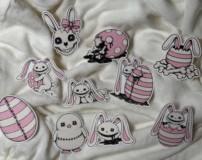 Sticker Set - Cute Horror Easter - Vinyl Stickers - Creepy Easter Bunnies, Easter Eggs, and Chicks
