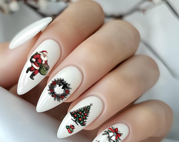 Nail stickers, retro Christmas water slide nail stickers, decals for nails, nail art for nail design