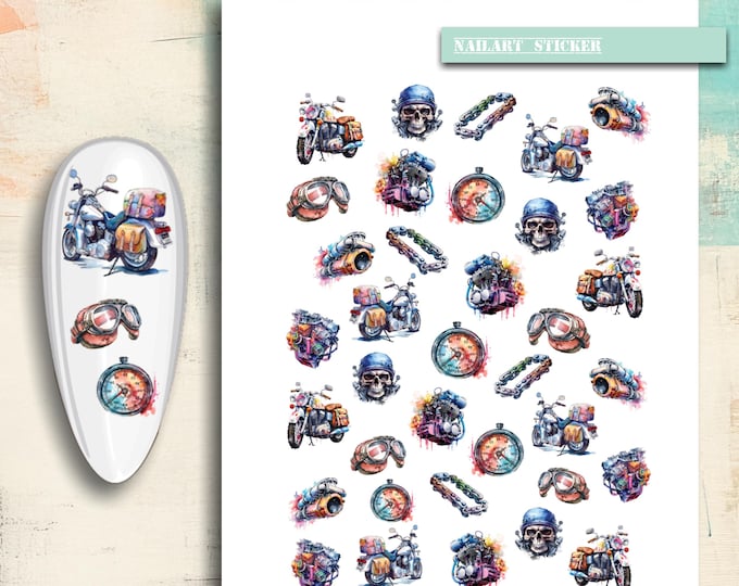 Nail Stickers / Motorcycle / Motorcycle Helmet, Motorcycle Chain / Nail Art