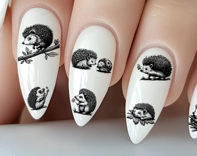 Cute hedgehog water nail stickers, water slide stickers for nails, nail stickers dandelion, star, butterfly, branch