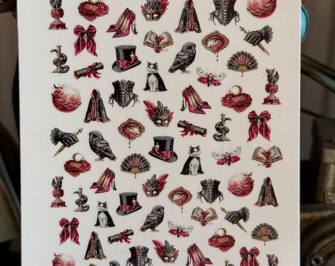 2D Water Nail Stickers Gothic, Stickers for Nails, Nail Art Red Black Elements