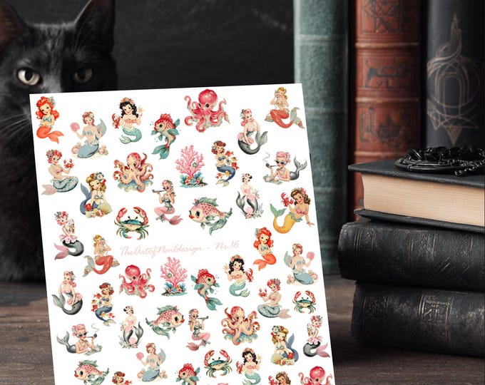 Vintage Mermaid Water-Slide Decal Sticker | Nails | Nail Art | Mermaid, Sea Nymph, Siren