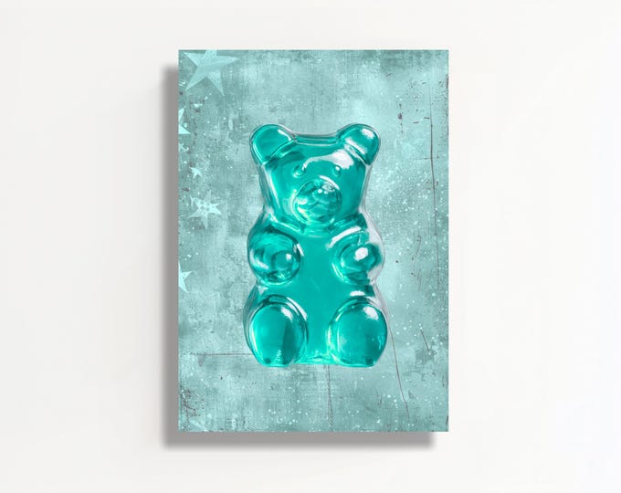 Gummibär turquoise with stars poster, color poster, wall picture, art print, wall poster
