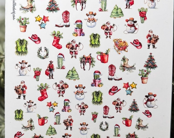 Christmas Country Nail Stickers - Waterslide Nail Decals - Nail Art Christmas Cowboy, Wild West