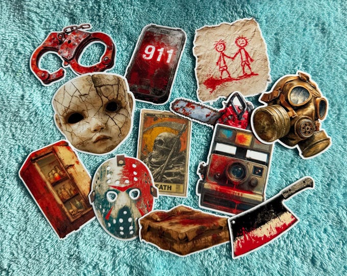 Horror sticker set - Laptop stickers - Vinyl stickers with chainsaw handcuffs