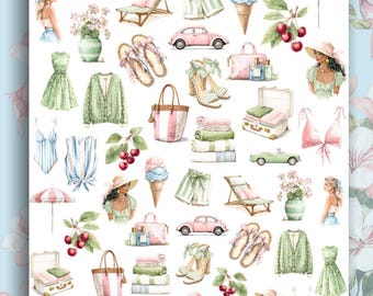 Pegatinas de uñas para vacaciones de verano - Calcomanías de uñas con efecto tobogán de agua - Arte de uñas pastel, moda, vacaciones en la playa