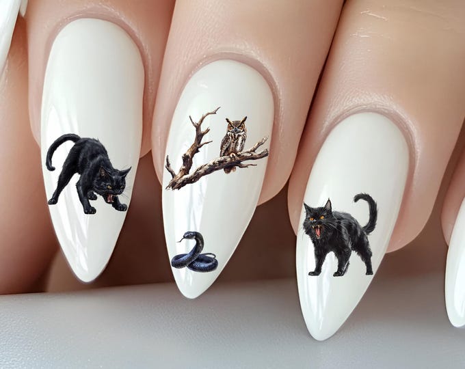 Halloween Water Slide Nail Stickers, Water Slide Stickers for Nails, Nail Stickers Black Cat, Snake, Skull, Rat