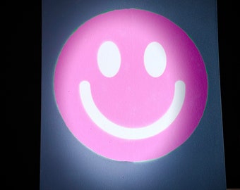 Smiley antraciet roze wit modern kunst canvas aan de muur