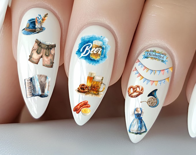 2D Oktoberfest Water Nail Stickers, Water-Slide Decals, Nail Art Stickers for Beer Lovers, Beer Festival, Beer Garden