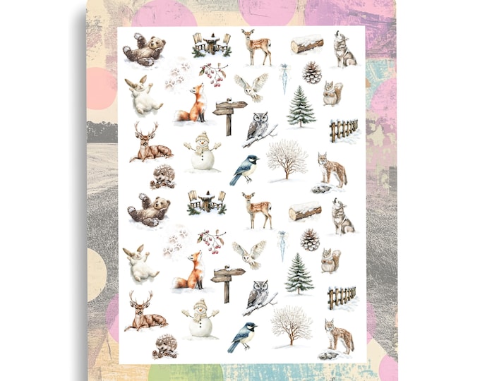 Winter Woodland Animals Nail Stickers - Waterslide Nail Decals - Nail Art Christmas Forest, Winter, Snow, Cute Woodland Animals