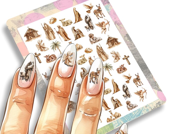 Holy Night Nail Stickers - Nail Tattoo Religion I Nail Art Decal Shepherds Angels Sheep Flock Nail Design