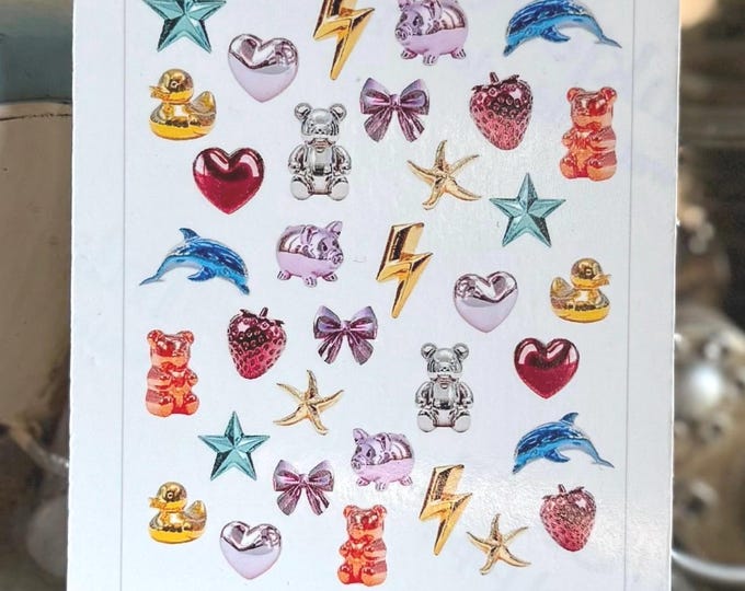 3D Nail Sticker Water Nail Decal Nail Art Chrome, Holographic, Metallic Y2k Girly Sticker