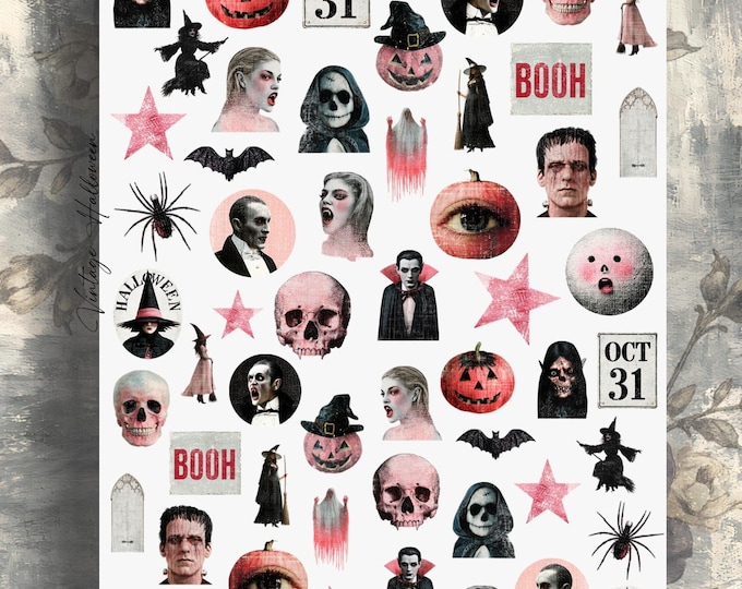 Halloween Vintage Grunge Waterslide Decal Stickers for Nails | Nail Art | Gothic Nail Art