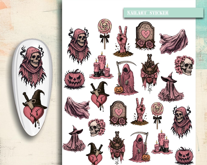 Nail Stickers / Halloween / Water Nail Decals / Spooky / Nail Art / Ghost / Bat / Retro