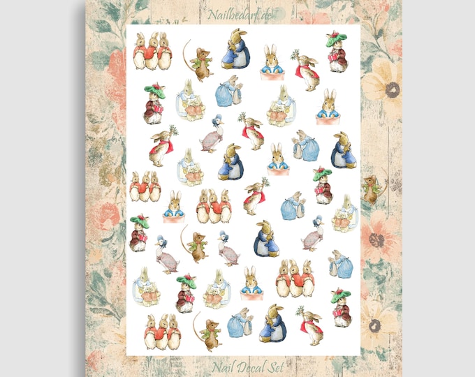 Waterslide nail stickers - Nail art Rabbit - rabbits, rabbit family, Mrs. Goose