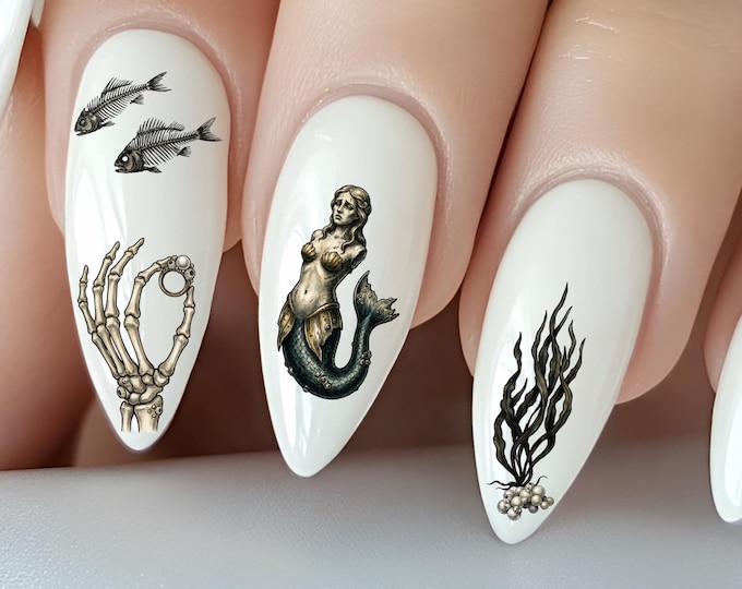 Dark Ocean Gothic Water Nail Stickers, Water Slide Stickers for Nails, Nail Stickers Sunken Relics