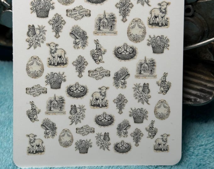 Vintage Easter nail art waterslide stickers for nails, Easter bunny, Easter lamb, Easter egg, bird's nest with chicks