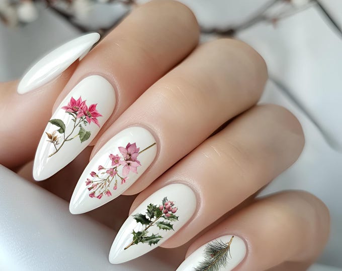 Wildflower nail art, nail waterslide designs featuring meadow flowers, woodland flowers, and wild perennials