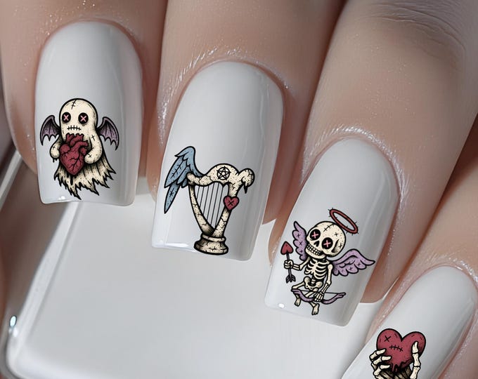 Pastel Gothic Nail Stickers for Valentine's Day - Waterslide Decal Stickers - Nail Art Decals