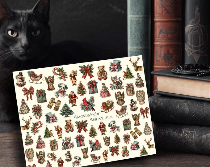 Victorian Christmas Water-Slide Decal Stickers, Nail Art for Nails, Fingernail Decals, Water-Transfer Nail Decals