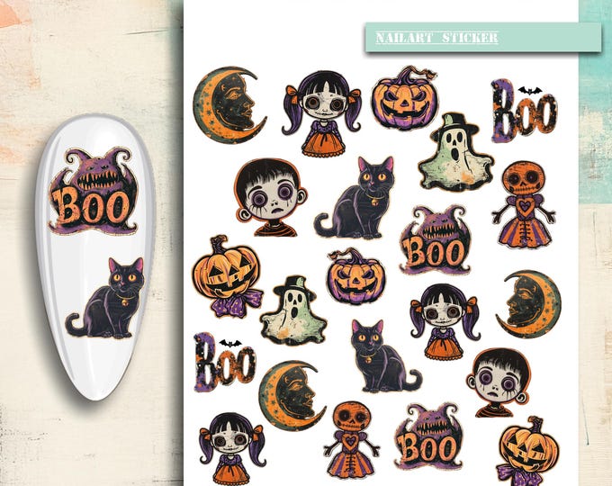 Nail Stickers / Halloween Nail Stickers / Retro Halloween Stickers / Water Nail Decals / Nail Art Halloween Nail Design